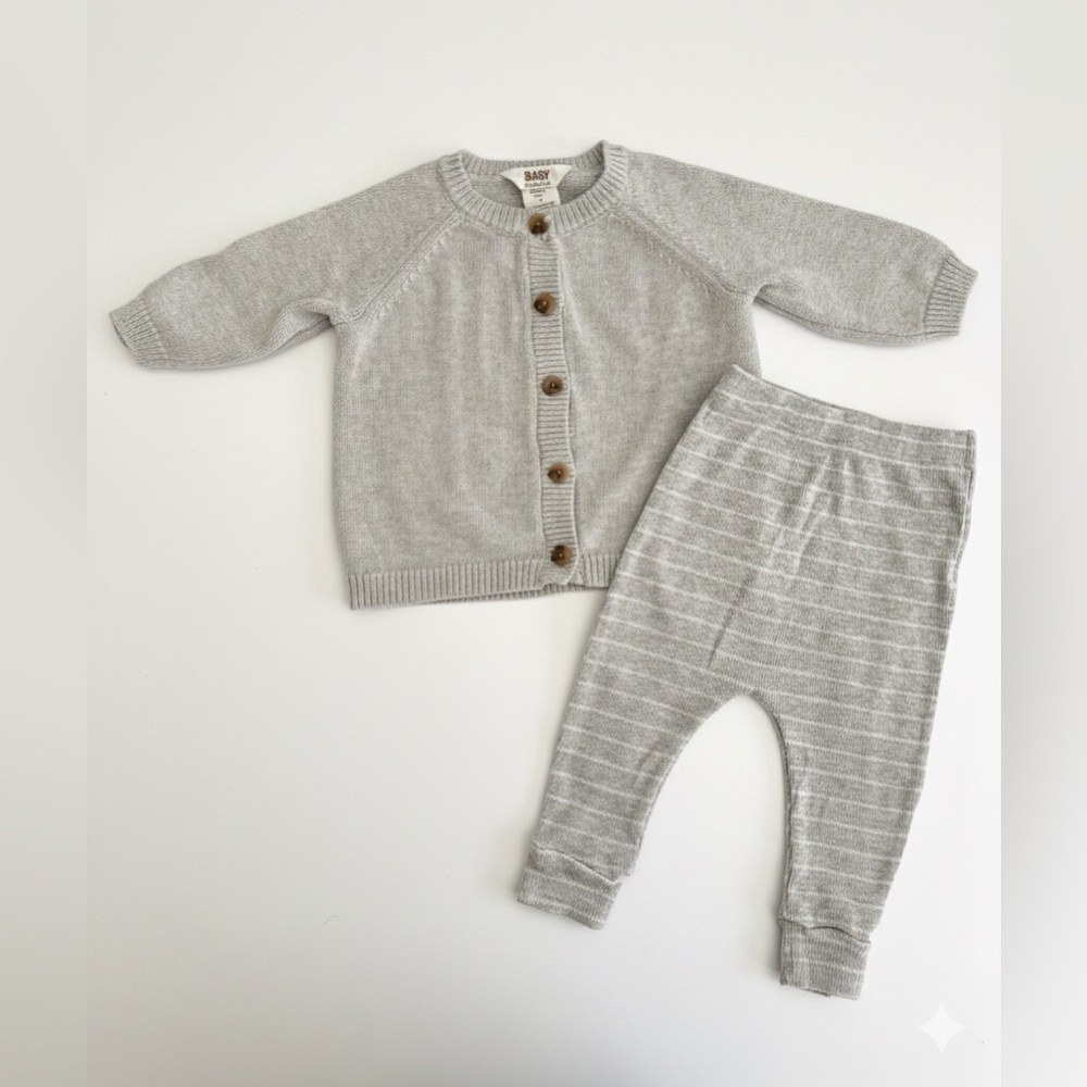 Cotton On Baby OrganicGray Baby Cardigan and Pants Set